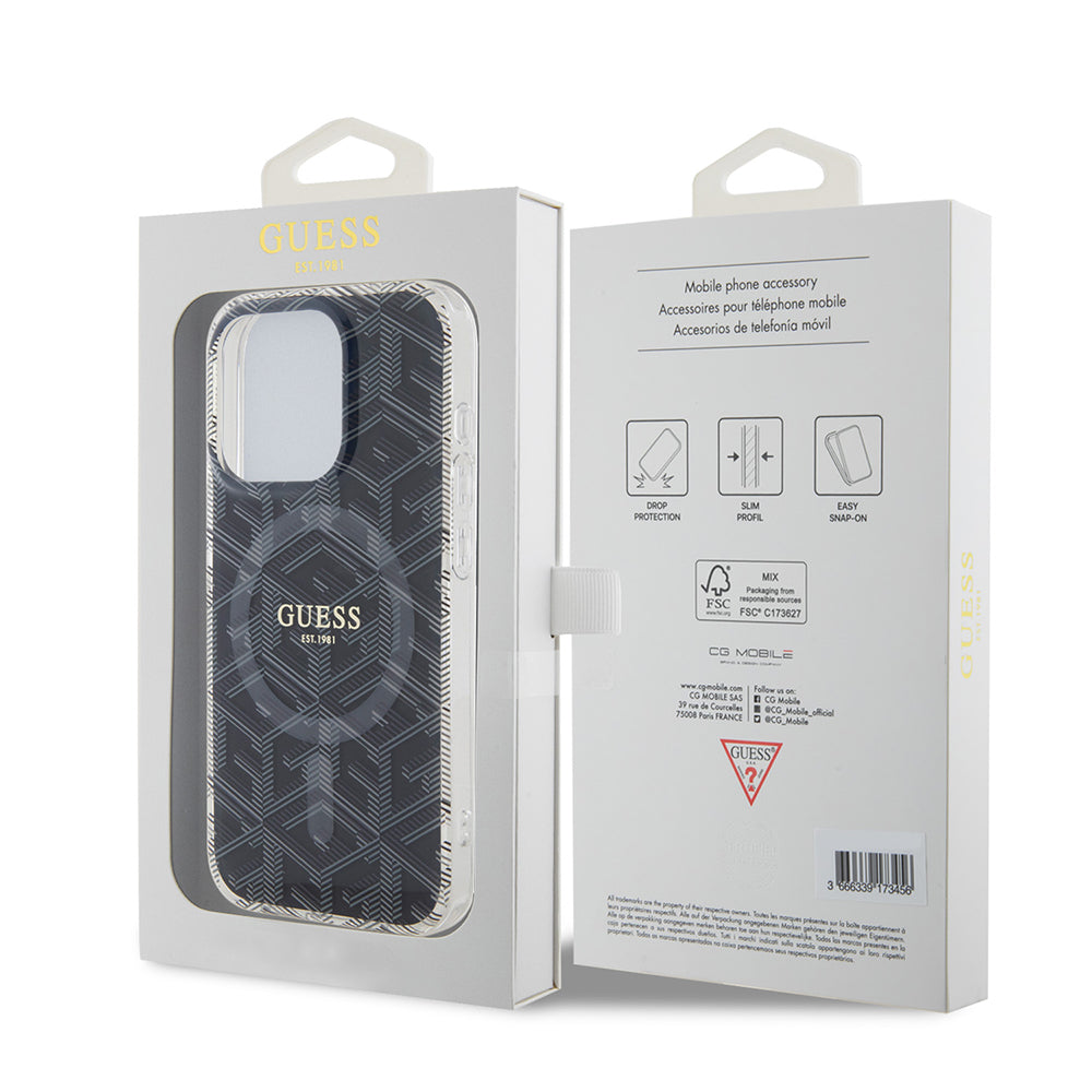 MagSafe Hülle für Apple iPhone 15 Pro, Guess, IML Gcube, Schwarz