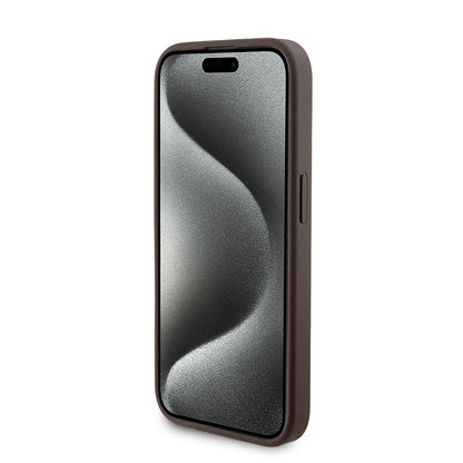 MagSafe Hülle für Apple iPhone 15 Pro, Guess, Powerbank 4G Metal Logo, Braun