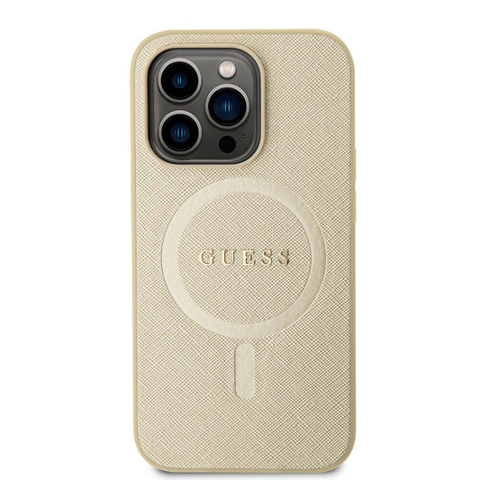 MagSafe Hülle für Apple iPhone 15 Pro, Guess, Saffiano, Beige