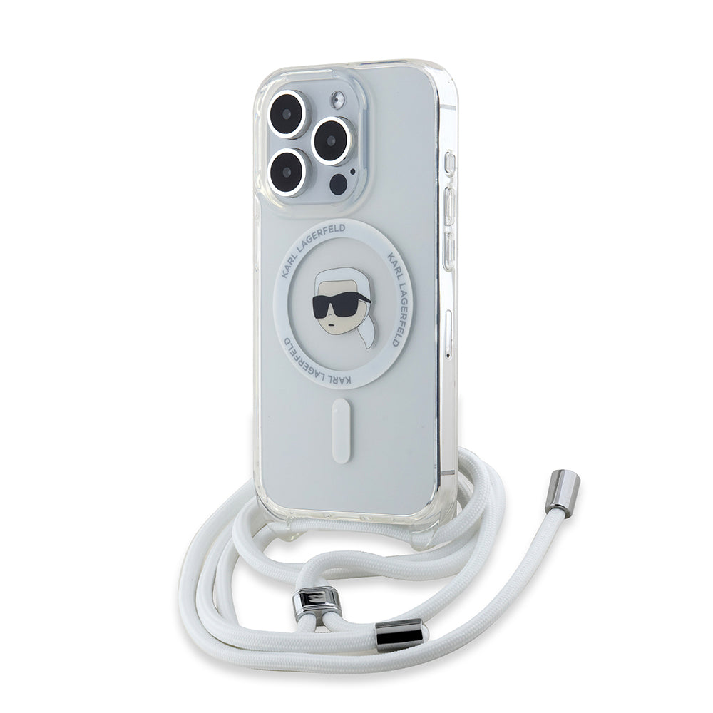 MagSafe Case for Apple iPhone 15 Pro, Karl Lagerfeld, IML Crossbody Karl's Head, Transparent