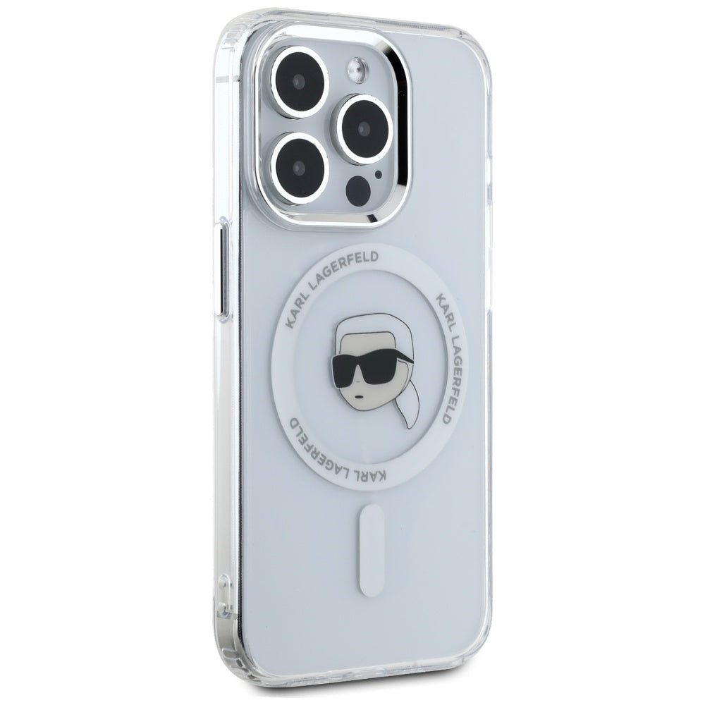 MagSafe Hülle für Apple iPhone 15 Pro, Karl Lagerfeld, IML Metal Karl's Head, Weiß