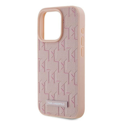 MagSafe Case for Apple iPhone 15 Pro, Karl Lagerfeld, Monogram Metal Logo, Pink