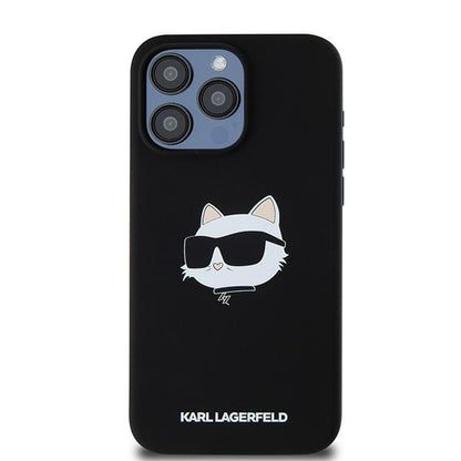 MagSafe Hülle für Apple iPhone 15 Pro, Karl Lagerfeld, Silikon Choupette's Head, Schwarz