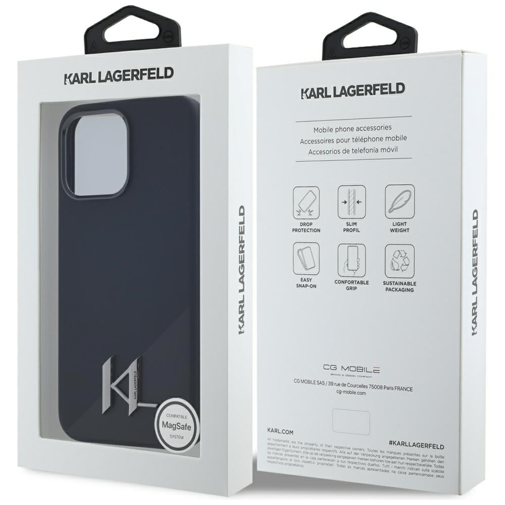 MagSafe Case for Apple iPhone 15 Pro, Karl Lagerfeld, Silicone Shadow Metal Initial, Black