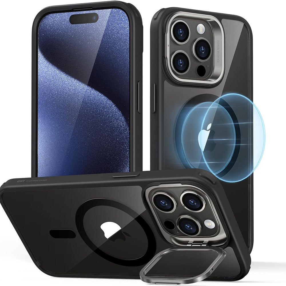 MagSafe Hülle für Apple iPhone 15 Pro Max, ESR, Classic Hybrid Kickstand, Schwarz Transparent