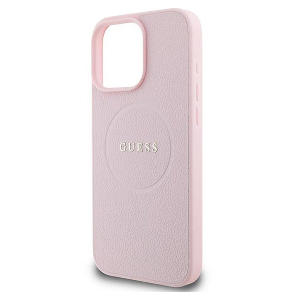 MagSafe Case for Apple iPhone 15 Pro Max, Guess, Grained Gold Ring, Pink