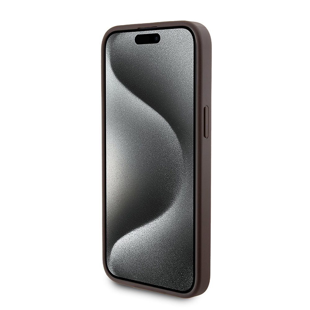 MagSafe Hülle für Apple iPhone 15 Pro Max, Guess, Powerbank 4G Metal Logo, Braun