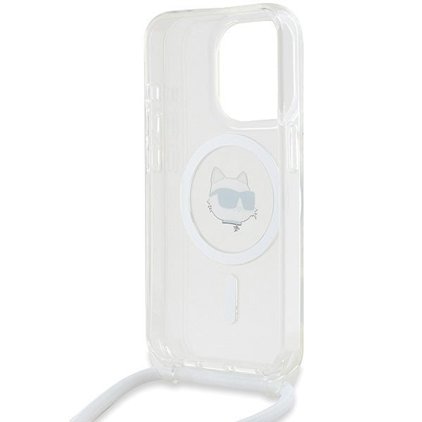 MagSafe Case for Apple iPhone 15 Pro Max, Karl Lagerfeld, IML Crossbody Choupette's Head with Strap, Transparent
