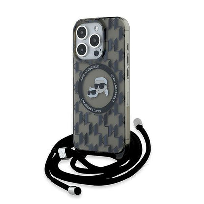 MagSafe Case for Apple iPhone 15 Pro Max, Karl Lagerfeld, IML Crossbody Monogram Karl & Choupette's Heads, Black
