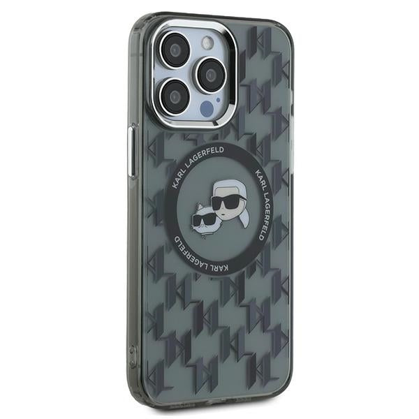 MagSafe Hülle für Apple iPhone 15 Pro Max, Karl Lagerfeld, IML Monogramm Karl & Choupette's Köpfe, Schwarz