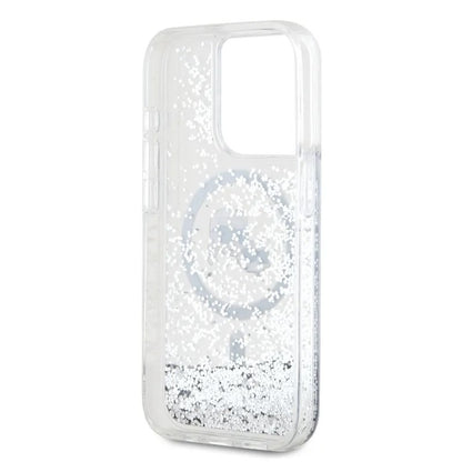 MagSafe Case for Apple iPhone 15 Pro Max, Karl Lagerfeld, Liquid Glitter Karl & Choupette's Heads, Transparent