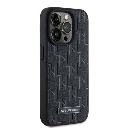 MagSafe Hülle für Apple iPhone 15 Pro Max, Karl Lagerfeld, Monogramm Metall Logo, Schwarz