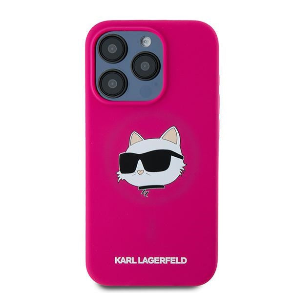 MagSafe Hülle für Apple iPhone 15 Pro Max, Karl Lagerfeld, Silikon Choupette's Head, Fuchsia