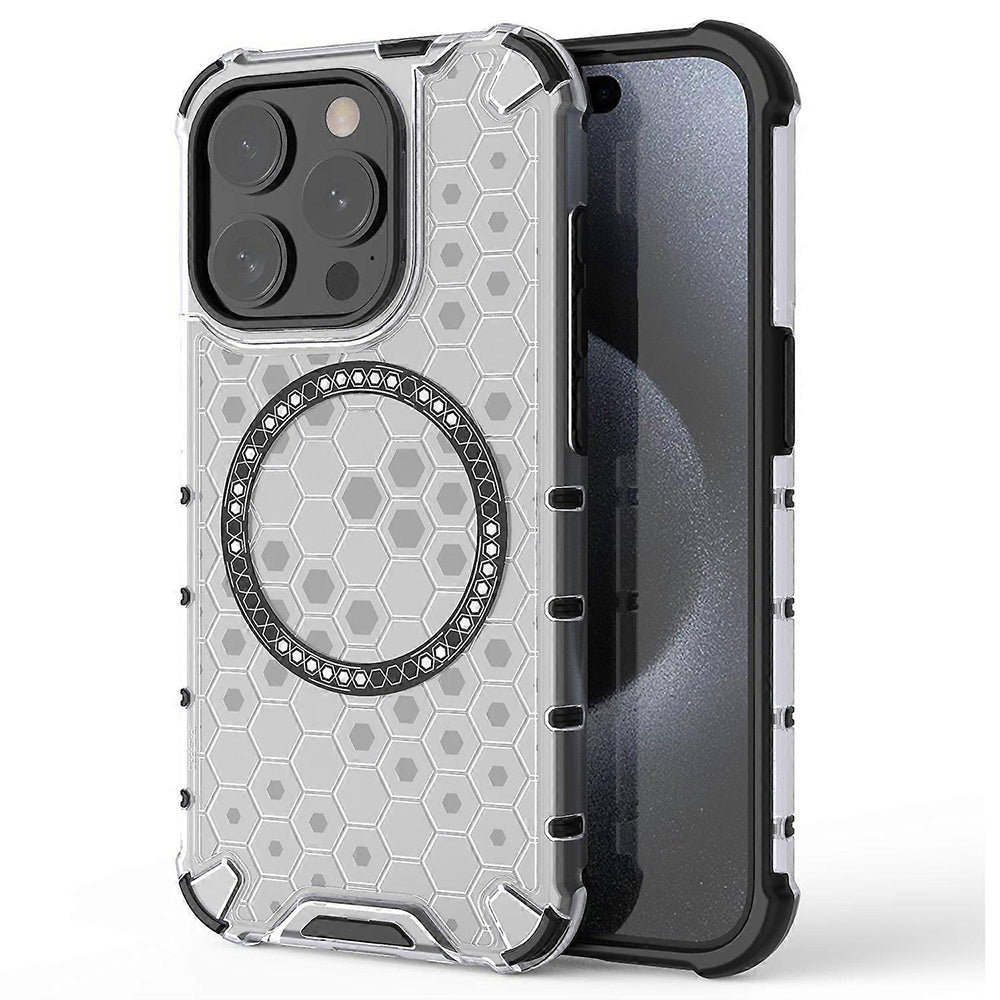 MagSafe Case for Apple iPhone 15 Pro Max, Techsuit, HoneyComb Shield, White