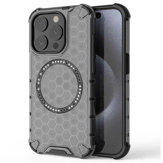 MagSafe-Hülle für Apple iPhone 15 Pro Max, Techsuit, HoneyComb Shield, Schwarz