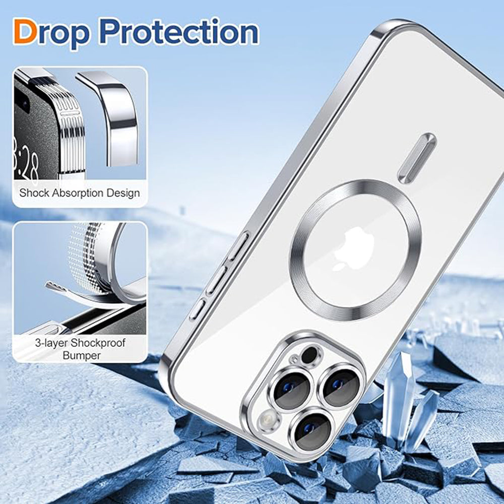 MagSafe Case for Apple iPhone 15 Pro Max, Techsuit, Luxury Crystal, Silver