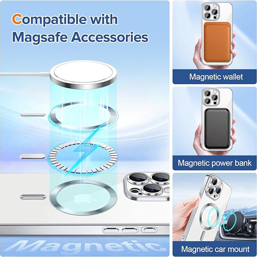 MagSafe Case for Apple iPhone 15 Pro Max, Techsuit, Luxury Crystal, Silver