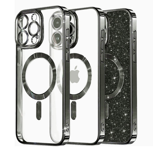 MagSafe-Hülle für Apple iPhone 15 Pro Max, Techsuit, Luxury Glitter, Schwarz