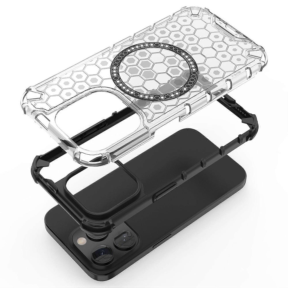 MagSafe Case for Apple iPhone 15 Pro, Techsuit, HoneyComb Shield, Black