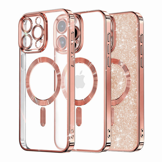 MagSafe-Hülle für Apple iPhone 15 Pro, Techsuit, Luxury Glitter, Roségold