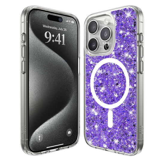 MagSafe-Hülle für Apple iPhone 15 Pro, Techsuit, Glitzernd, Lila