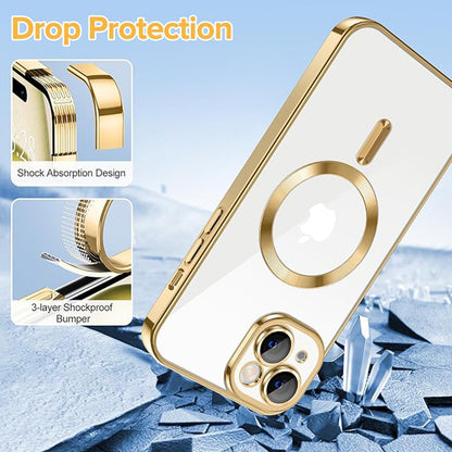MagSafe Case for Apple iPhone 15, Techsuit, Luxury Crystal, Gold