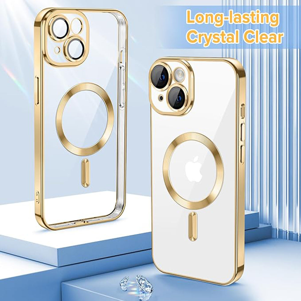MagSafe Case for Apple iPhone 15, Techsuit, Luxury Crystal, Gold