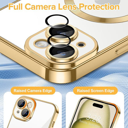 MagSafe Case for Apple iPhone 15, Techsuit, Luxury Crystal, Gold