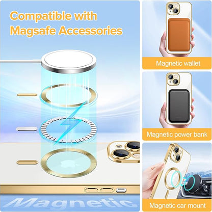 MagSafe Case for Apple iPhone 15, Techsuit, Luxury Crystal, Gold
