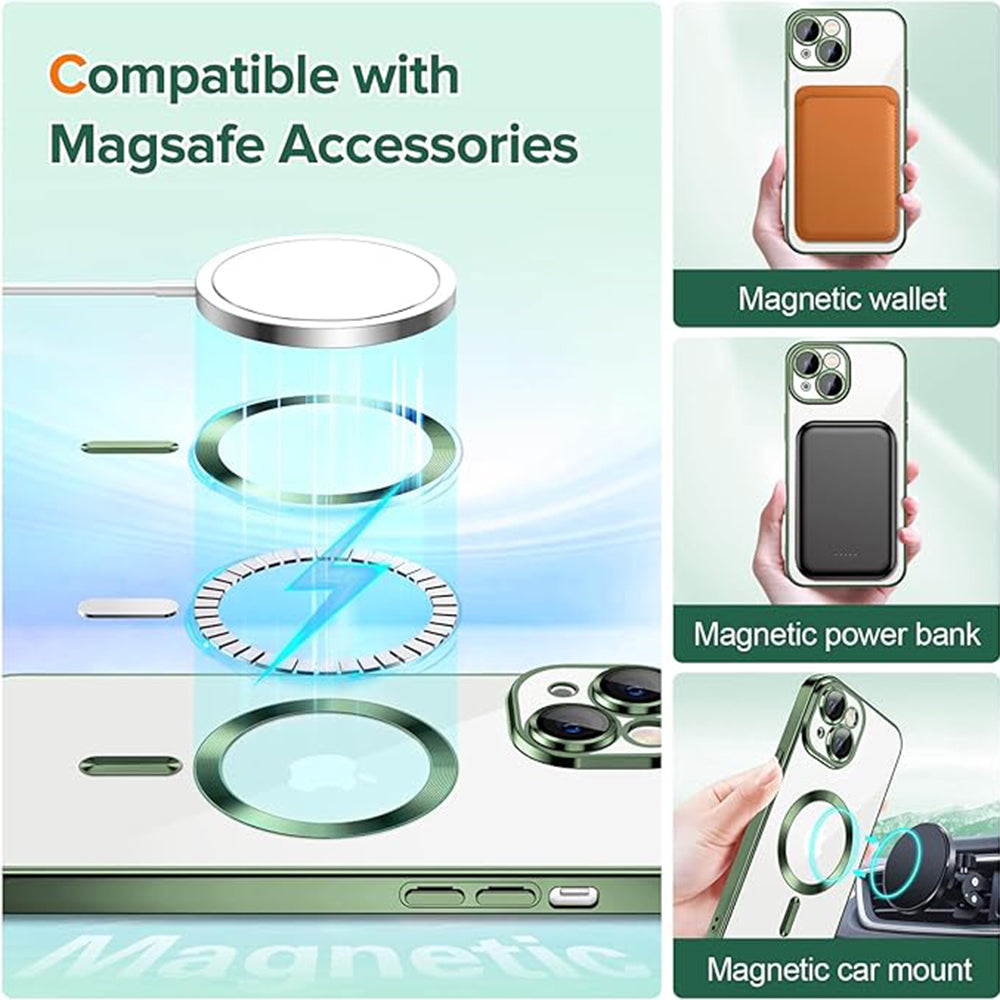 MagSafe-Hülle für Apple iPhone 15, Techsuit, Luxury Crystal, Dunkelgrün