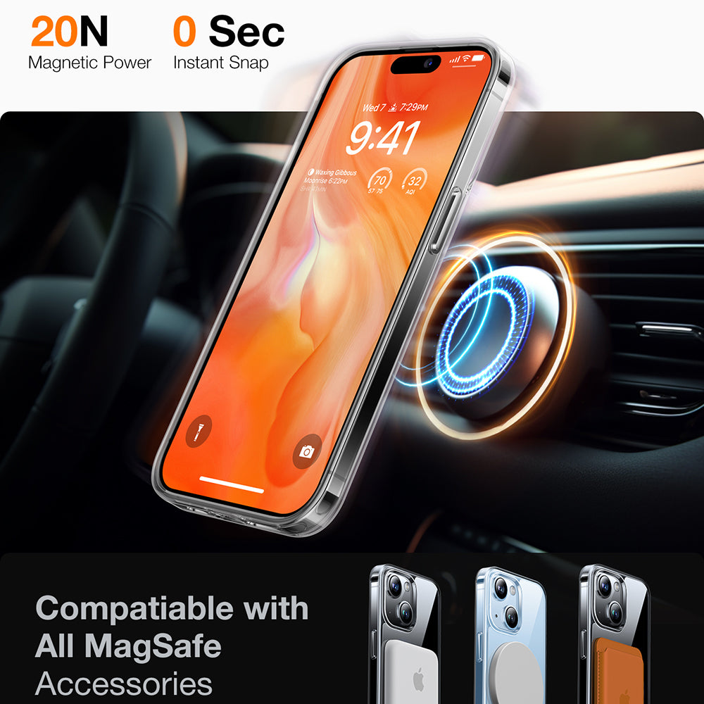 MagSafe Case for Apple iPhone 15, Torras, Ostand, Transparent