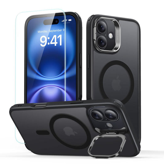 MagSafe Hülle für Apple iPhone 16, ESR, Classic Hybrid Kickstand mit Displayschutz, Satinschwarz