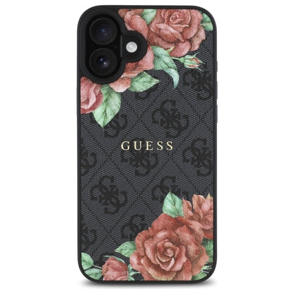 MagSafe Hülle für Apple iPhone 16, Guess, 4G Flowers Print, Schwarz