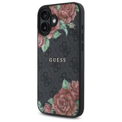 MagSafe Hülle für Apple iPhone 16, Guess, 4G Flowers Print, Schwarz