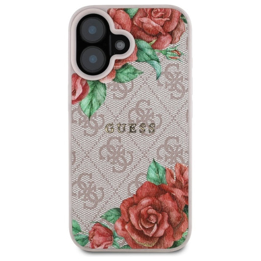 MagSafe Hülle für Apple iPhone 16, Guess, 4G Flowers Print, Rosa