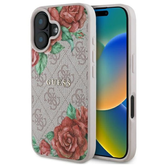 MagSafe Hülle für Apple iPhone 16, Guess, 4G Flowers Print, Rosa