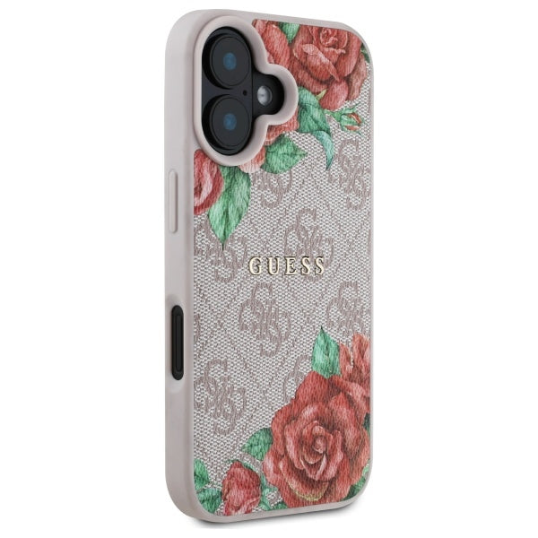 MagSafe Hülle für Apple iPhone 16, Guess, 4G Flowers Print, Rosa