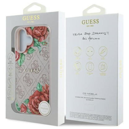 MagSafe Hülle für Apple iPhone 16, Guess, 4G Flowers Print, Rosa