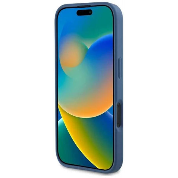 MagSafe Hülle für Apple iPhone 16, Guess, 4G Printed Stripes, Blau