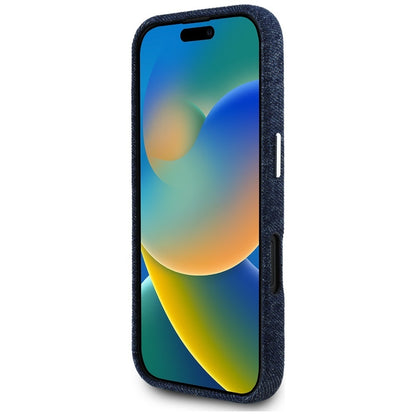 MagSafe Hülle für Apple iPhone 16, Guess, Denim Triangle Logo, Blau