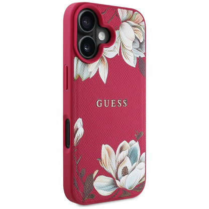 MagSafe Hülle für Apple iPhone 16, Guess, Grained Flowers, Fuchsia