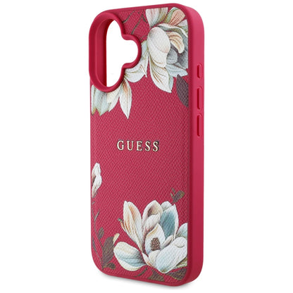 MagSafe Hülle für Apple iPhone 16, Guess, Grained Flowers, Fuchsia