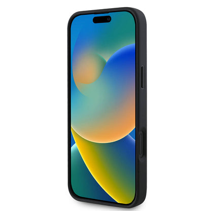 MagSafe Hülle für Apple iPhone 16, Guess, Grained Gold Ring, Schwarz