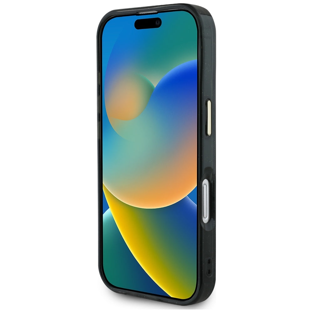 MagSafe Hülle für Apple iPhone 16, Guess, IML Glitter 4G Circle Triangle, Schwarz