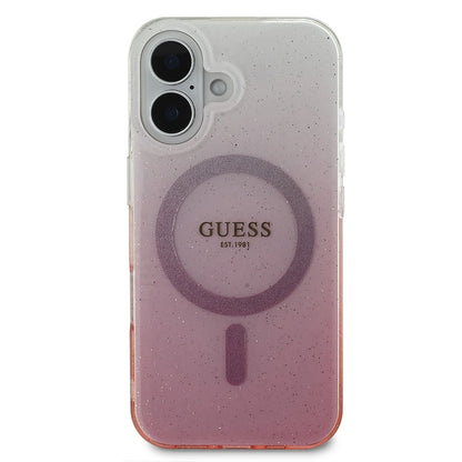 MagSafe Hülle für Apple iPhone 16, Guess, IML Glitter Gradient, Rosa