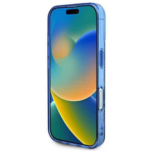 MagSafe Hülle für Apple iPhone 16, Guess, IML Peony On 4G Background, Blau