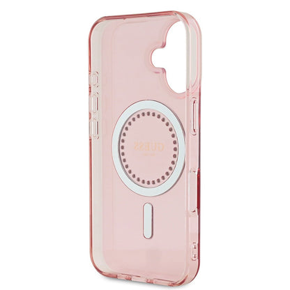 MagSafe Hülle für Apple iPhone 16, Guess, IML Rhinestones Ring, Rosa GUHMP16SPFTDTEP