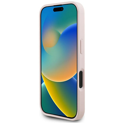 MagSafe Hülle für Apple iPhone 16, Guess, Peony Grained Hot Stamp Triangle, Rosa