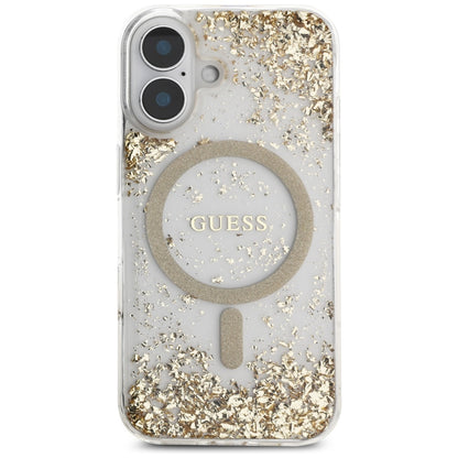 MagSafe Hülle für Apple iPhone 16, Guess, Resin Bottom Glitter, Gold