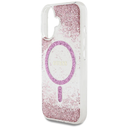 MagSafe Hülle für Apple iPhone 16, Guess, Resin Bottom Glitter, Rosa